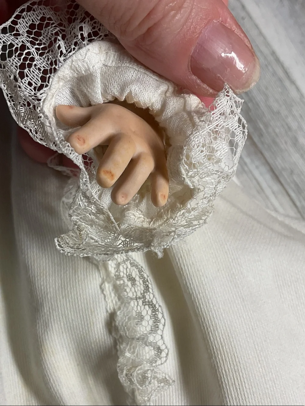 Classic Ivory Lace Baby Doll Gown with Bonnet